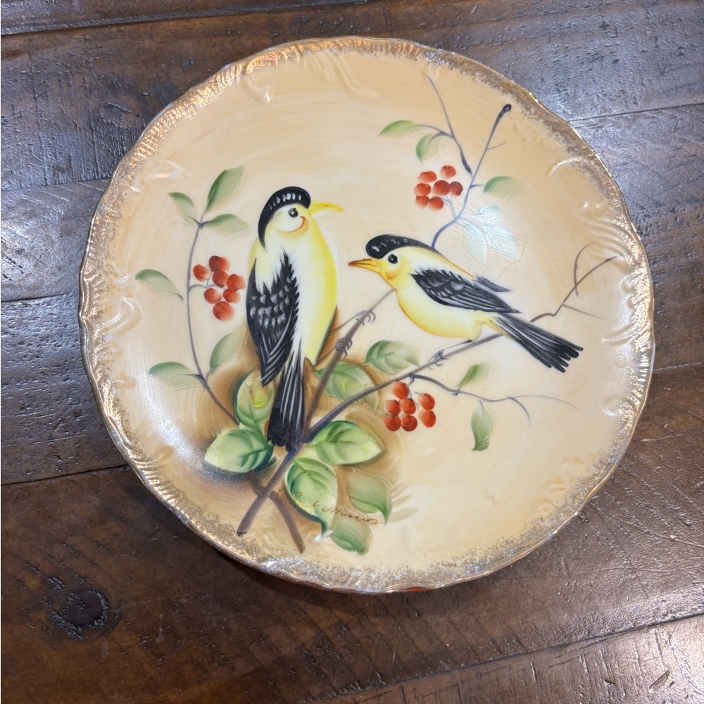 Vintage signed Hand-Painted Yellow Bird Decorative Wall Plate